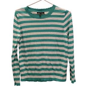 Banana Republic Striped Scalloped Neck Top - Petite Small